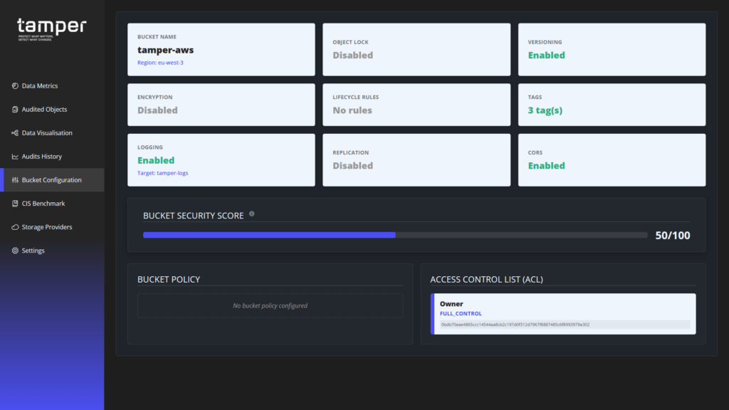 Configuration du bucket S3 audité